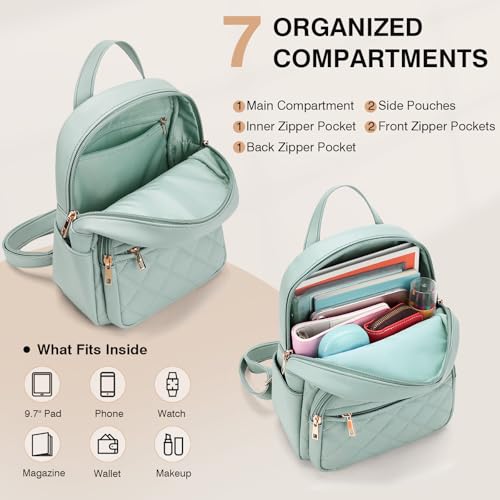 Image of Marvolia Mini Backpack Vegan Leather Small Backpack, Green | Fashion Backpack Purse, For Women, For Travel Work Shopping