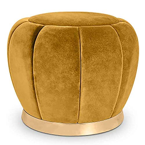 Tabouret ottoman chic avec base en laiton et assise capitonnée jaune haute densité