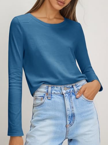 Cicy Bell Womens Long Sleeve Shirts Casual Loose Fit Crew Neck Seam Tunic Tops Fall Basic Tees - image 5