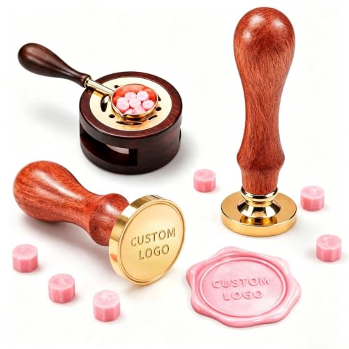 Custom Wax Seal Stamp Personalized Kit Brass Wax Seal Stamp with Handle Customizable Logo/Letter/Date Wax Seal for Wedding Invitations Envelopes Gift Wrapping DIY Crafts & Party Decor