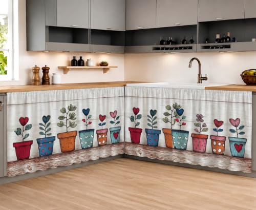 Image of Under Sink & Counter Curtain for Modular Kitchen - Printed Fabric Rod Pocket Hanging Skirt, Washable Under-Counter Cover, Pack of 2 Panels (Each Panel: 150 x 70 cm) (Flower Port)