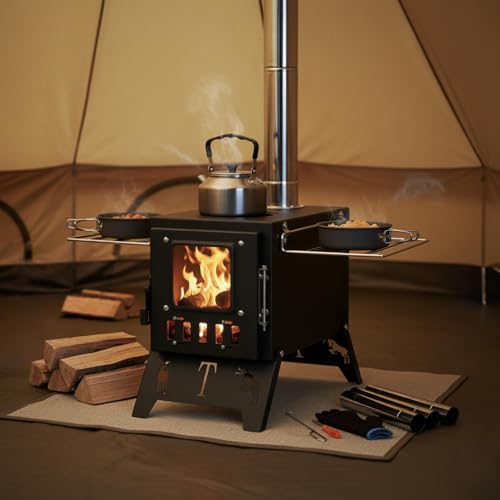 Estufa de tienda de campaña, estufa de leña plegable con ventana visible y rejillas de ventilación ajustables, estufa de leña portátil para tienda de campaña, camping, cocina, barbacoa, color negro, 1 Estufa de tienda de campaña, estufa de leña plegable con ventana visible y rejillas de ventilación ajustables, estufa de leña portátil para tienda de campaña, camping, cocina, barbacoa, color negro, 1