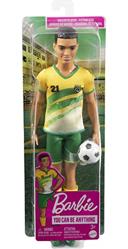 Barbie Careers Ken Fashion Doll & Accessory, Soccer Player with Short Cropped Hair, #21 Uniform, Tall Socks, Cleats & Ball