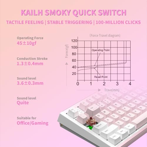 Image of Hexgears I4 Mechanical Keyboard with Number Pad, Aluminum Gaming Keyboard Kailh Tactile Switch, RGB Backlight, PBT Keycaps, Hot Swappable for Windows /Mac OS (Pink-White)
