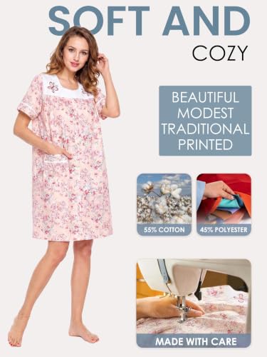 Image of Casual Nights Women's Snap - Front House Dress Short Sleeve Woven Housecoat Duster Lounger Robe with Pockets