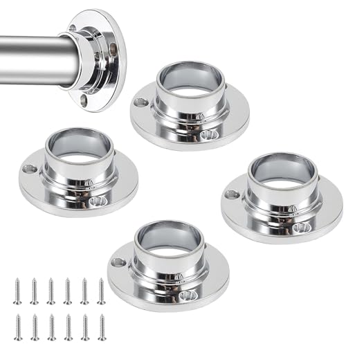 4PCS 25mm Wardrobe Rail Brackets with Screws, Heavy Duty Zinc Alloy Pole Holder Sockets for Wardrobe Hanging Rod, Chrome Closet Rod End Supports Bracket for Clothes Rail, Towel Bar, Shower Curtain