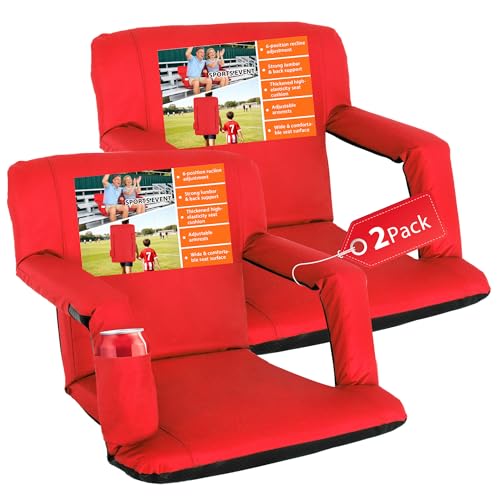 Wide Stadium Seat for Bleachers with Back Support -2 Pack Reclining Adults Camping Stadium Chair Extra Thick Cushion Bleacher Seats Waterproof Red
