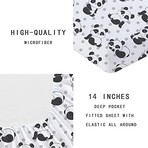 Urlinens Cute Panda Fitted Sheet And Pillowcase Queen Size 3 Piece, Polka Dot Lovely Panda Sheet Set For Kids Boys Girls Teens, Soft Microfiber Cartoon Animal Fun Bedding Decor Kids Bed Sheet #TOP2
