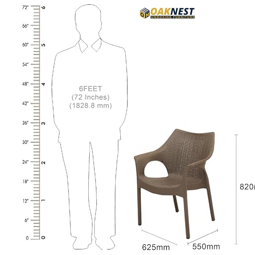 Image of Oaknest Supreme Cambridge with Vegas Plastic Outdoor Chair and Table Set | 4 Rattan Chairs + 1 Table | Weatherproof, Lightweight | Garden & Patio Use Wenge