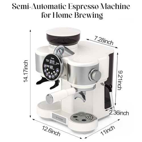 Image of Espresso Machine with Coffee Grinder, 20-Bar Professional Espresso Maker with Steam Wand, Fast Heating System, Removable Water Tank, Cappuccino & Latte Coffee Machine for Home Baristas