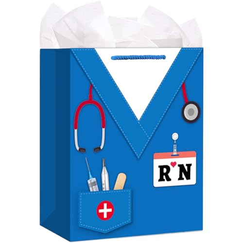 HEYINSHEN Nurse Graduation Gifts Bag 13" Large Congrats Nurses Gift Bag with Tissue Paper & Handles Gifts Bag for Nursing Grads Medical School Graduation Decor Nurse Week Celebrations