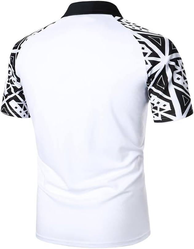 Men's Plunge Short Sleeve Shirt Contrast Stitching Geometric Print Clothing Casual Holiday