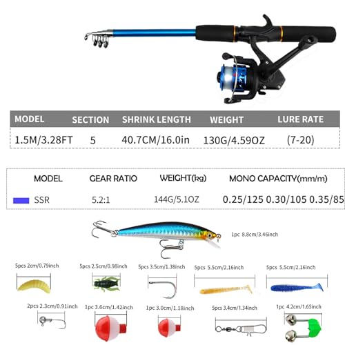 Combo canne et moulinet télescopique ensemble de pêche léger rétractable de haute précision - 5