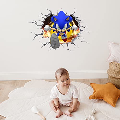 Sonic Wall Decals Realistic 3D Cartoon Wall Stickers Vinyl Self-Adhesive Murals For Nursery Living Room Kids Bedroom Palyroom Wall Decoration Gift Supplies (15.7 X 23.6 In） #TOP4