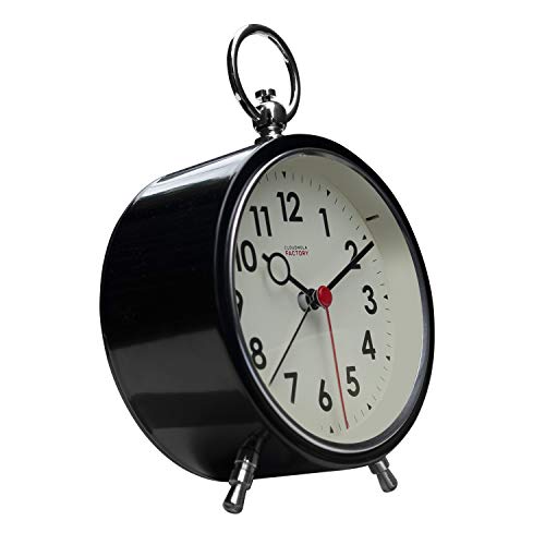 Cloudnola Station Metal Alarm Clock, Black And White, Led Light Up, 4.4 Inch Diameter, Silent Non Ticking, Battery Operated Quartz Movement #TOP1