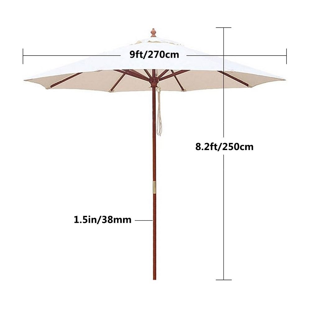 Drewniany parasol tarasowy 270 cm, duży parasol ogrodowy z 8 solidnymi żebrami i otworem wentylacyjnym, wodoodporny baldachim z poliestru do ogrodu, basenu i podwórka