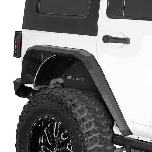 Image of Hooke Road JK Flat Rear Fender Flares Mud Guard for 2007-2018 Jeep Wrangler JK & Unlimited 2 /4 Doors, 2PCS Off-Road Wheel Fenders Heavy-Duty