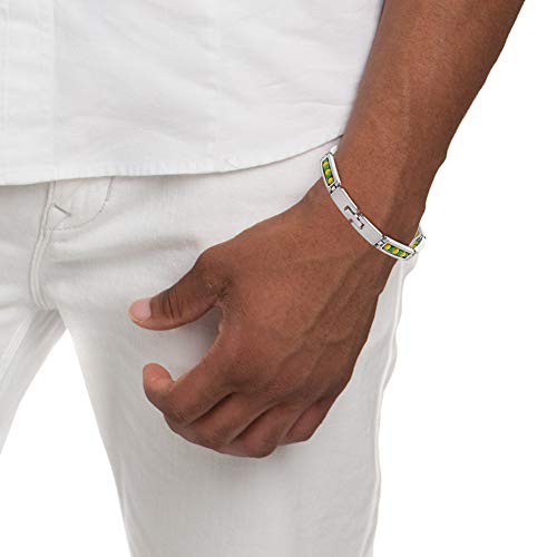 Stainless Steel Unisex Link Wristband Inside Green and Yellow Beaded Babalawo Orula Bracelet - Babalawo Orula Unisex Bracelet for Teens and Adults3