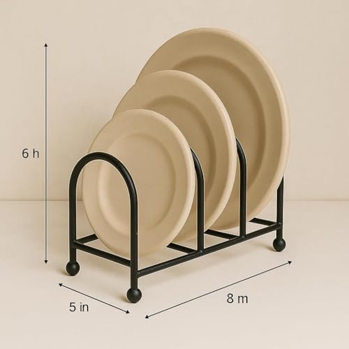 Image of Black Iron Dish Drying Rack - Compact 3-Slot Countertop Plate Holder & Cutlery Organizer, Space-Saving Design, 8x5x6 Inches