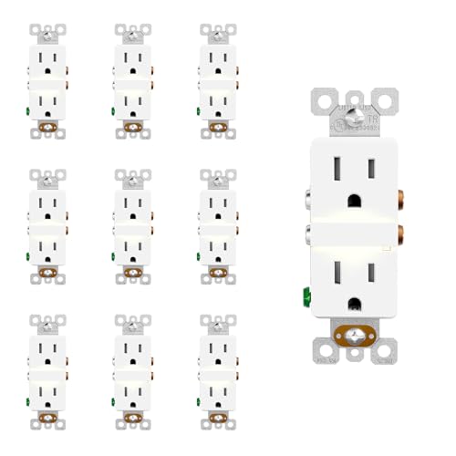Image of ELEGRP Decorative Outlet Night Light, Electrical Wall Outlets with Built in Led Guidelight 3000K, Tamper Resistant Receptacle, 15 Amp 125 Volt, Matte White, 10 Pack