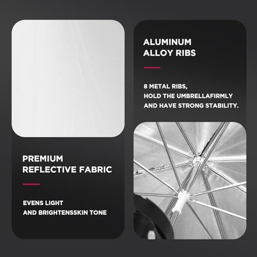 Hahawalker [2 Pack] 43\" Black/Silver Reflective Umbrella Kit for Contrast, Concentrative Light, Studio/Outdoor Photo and Video Lighting Accessories - Thumbnail 5