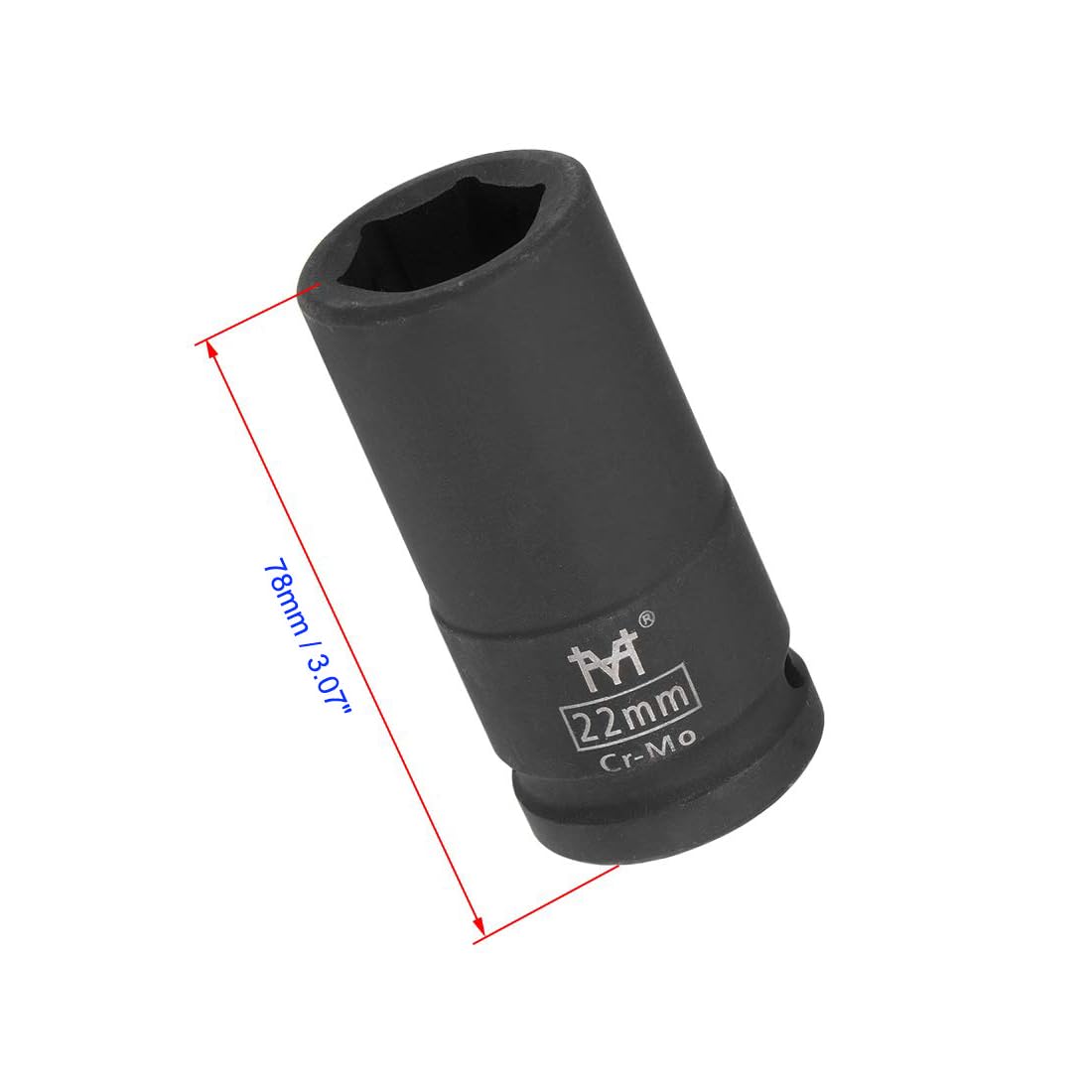 Unifizz 3/4 Inch Drive - 22mm Deep Impact Socket with 6 Point Design, Heat-Treated Cr-V Steel 78mm Length, Metric Sizes - Image 2