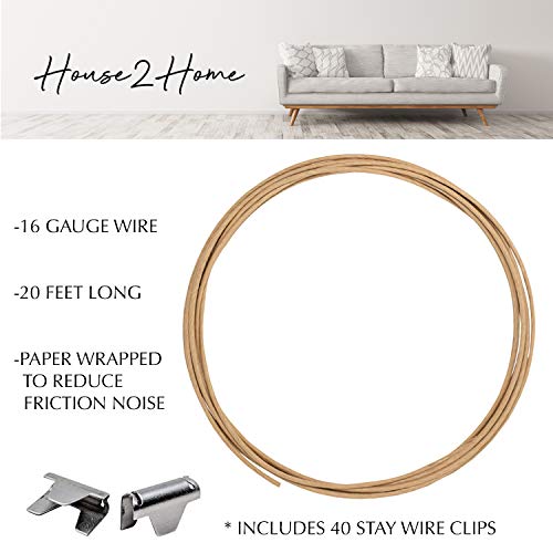 House2Home Upholstery Stay Wire For Sofa Furniture Springs, 20Ft With 40 Clips, 16 Gauge, Includes Instructions #TOP5