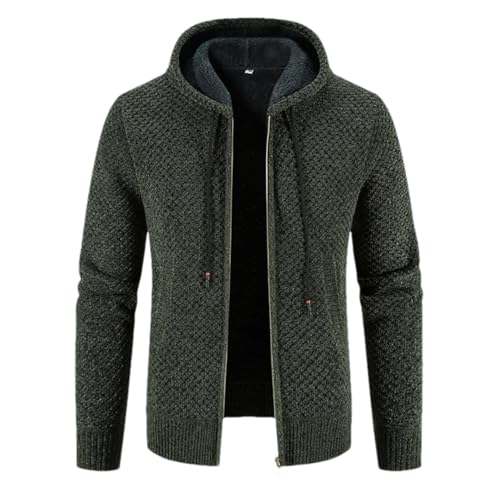 Men Cardigan Sweater Thick Warm Hooded Casual Sweatercoat Solid Zipper Knit Hooded Neck Winter