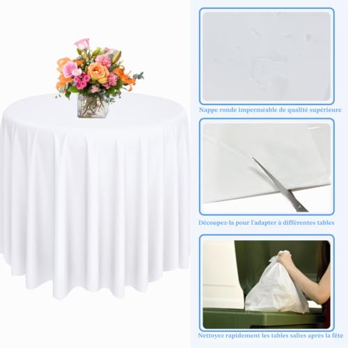 Couvertures de table blanches Rainmae pour protéger des taches nappe ronde plastique 213cm - 6