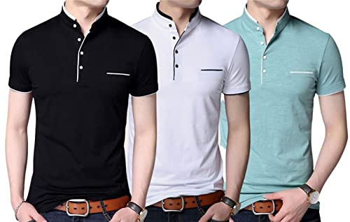 Image of Pixie Fashion Polycotton Mandarin Collar Half Sleeves Men's T-Shirts Combo (Pack of 3)