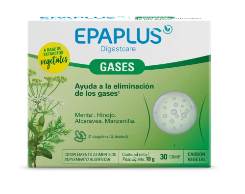 EPAPLUS Digestcare, Gases, Complemento Alimenticio para Expulsar los Gases Intestinales con Extracto de Menta, Hinojo, Alcaravea y Manzanilla, 30 Comprimidos