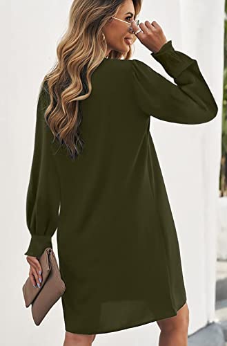 Image of Wkior Womens Fall Ruffle Long Sleeve V Neck Shift Dresses (S-XXL) | Casual Loose Design, Breathable Fabric, Fall Lightweight Clothes,Vacation Travel Outfit, Essential Fashion Dress
