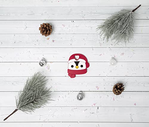 Image of Little Holly Penguin Teether, Holiday Baby Teether Toy, BPA Free Silicone Teething Toy, Babys First Christmas, Soothing Gums Infant Toy