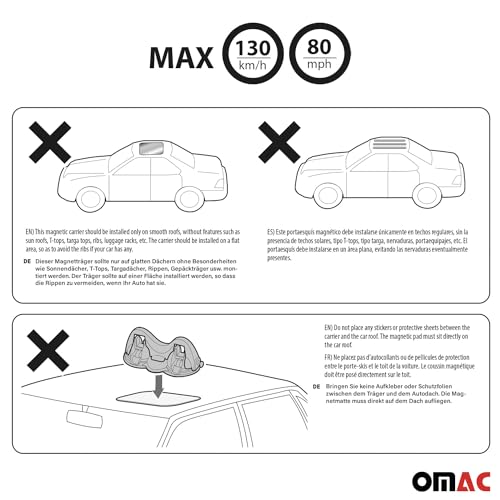 OMAC Magnetic Ski Roof Rack Carrier, 2 Pair skis and 2 Pair Sticks, Snowboard Holder Rooftop Cargo Carrier, Black and Red with Roof Mount Car Carrier 2 Pieces