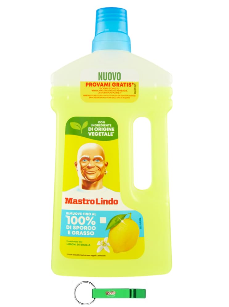 12x Mastro Lindo Detergente Liquido Pavimenti - Flüssiger Bodenreiniger Sizilianischer Zitrone - Bodenreinigung ideal für alle Oberflächen 930ml + Beni Culinari Kostenloser Schlüsselanhänger