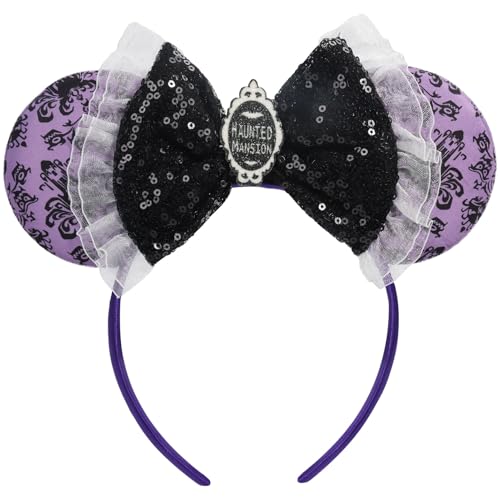 CANMIL Halloween Headband for Girls and Women Purple Decorative Hair Accessory with Black Sequin Bow
