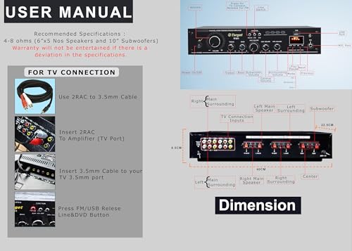Image of TARGET - TT 811 Amplifier Rms 180 Watts 5.1 Channel Surround Six Tracks Stereo Amplifer USB, Bluetooth, Av, MIC