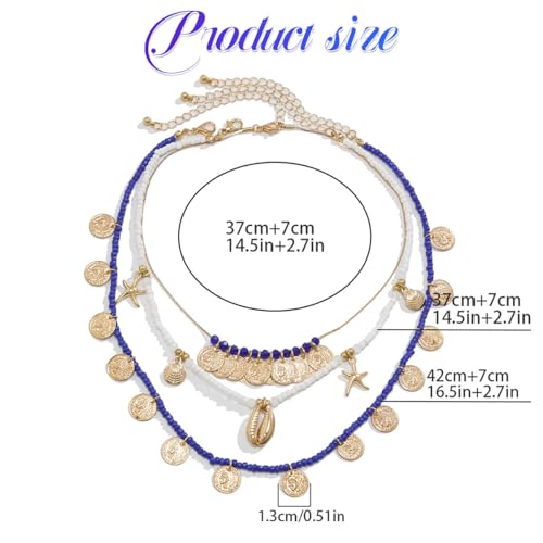 Image of SANNIDHI 3Pcs Necklace for Women Girls Boho Gold Seashell Starfish Pendant Necklaces Layered Beads Necklace Chains Beach Jewelry Gift Item for Women
