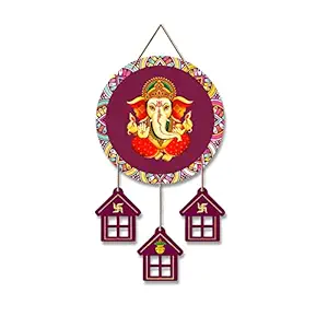 Artvibes Lord Ganesha Wooden Wall Hanging Decorative Items for Home | Gifts | Religious Wood Wall Hanger | Decoration for Living Room | Artworks | Modern Decor Items (WH_7204N)