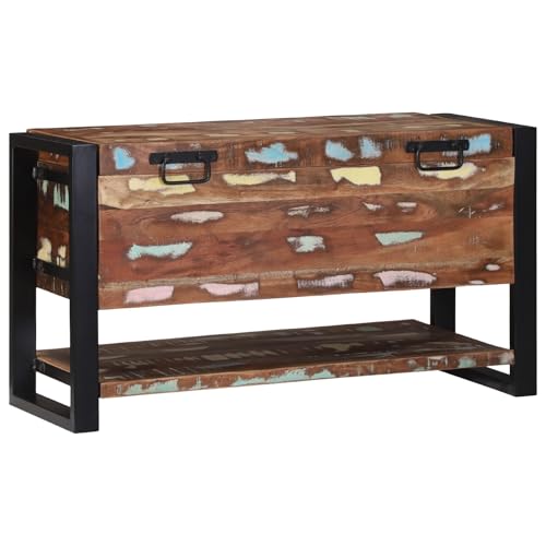 vidaXL Baúl de almacenamiento rústico de madera reciclada, acabado envejecido, amplio almacenamiento, tonos de madera mixta, se adapta a sala de estar, dormitorio, pasillo
