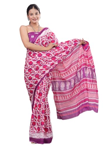 Image of Crafts Moda Pure Cotton Floral Print Saree with Blouse for Women