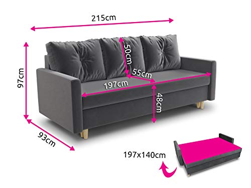 Schlafsofa Rico mit Schlaffunktion und Bettkasten in Grün