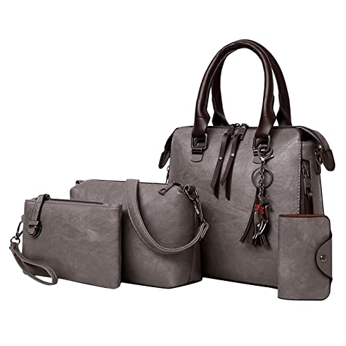 Tachiuwa 4 Peças Femininas Grandes Bolsas de Couro PU Alças Superiores Femininas Bolsa Mensageiro, c