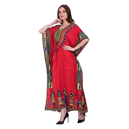 Shah Crafts. Robe caftan style tribal pour femme - Kimono - Maxi élégante - Robe de nuit - Taille unique, Rouge, Taille unique