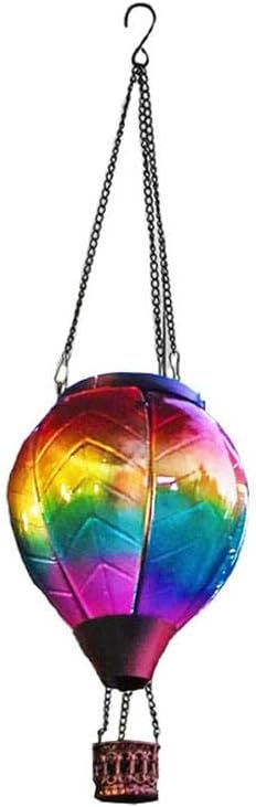 NEW LED Waterproof Outdoor Porch Stained Glass Solar Hot Air Balloon Flashing Flame Garden Lights Hanging Lantern