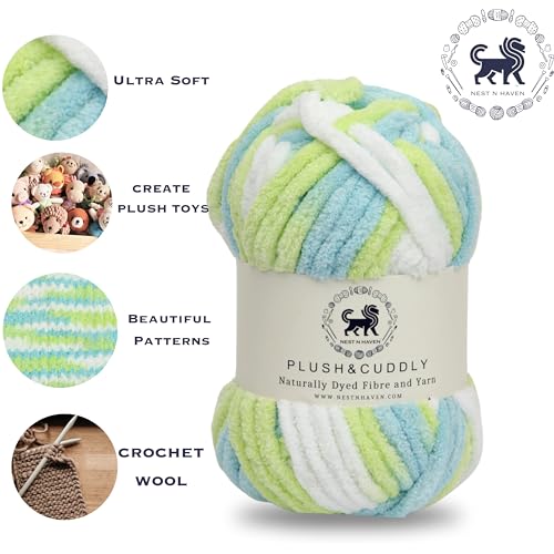 Image of NESTNHAVEN, Wool, Plush & Cuddly, Chenille Yarn Supersoft Knitting Wool Ball, (1 Ball /100 Gram Each) Multi Colour Ball Suitable for Craft, Babywear, Baby Blankets, 5 Bulky, Shade no - NNHB017