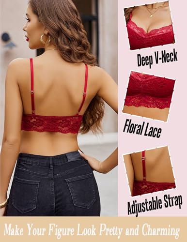 Image of Avidlove Lace Bralette for Women V Neck Cami Tank Y2k Camisoles Adjustable Spaghetti Strap Crop Top Non Padded
