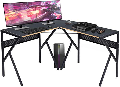 Aingoo Escritorio de computadora en Forma de L con Esquina Redonda Escritura Estación de Trabajo para PC para Juegos Mordern para Oficina en casa Negro-Azul