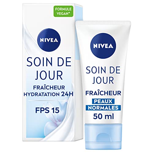 NIVEA Soin De Jour 24H Hydratant Fraîcheur FPS15 (2 x 50 ml), crème hydratante visage enrichie en extrait de magnolia, soin visage femme pour peaux normales