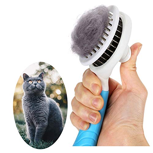 Cat Grooming Brush, Self Cleaning Slicker Brushes for Dogs Cats Pet Grooming Brush Tool Gently Removes Loose Undercoat, Mats Tangled Hair Slicker Brush for Pets Self-Cleaning Upgraded (BLUE)
